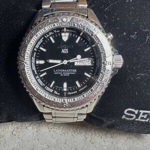 Seiko Kinetic Landmaster SBBW005 Black Dial Men’s Watch 5M23-6A20 New Capacitor